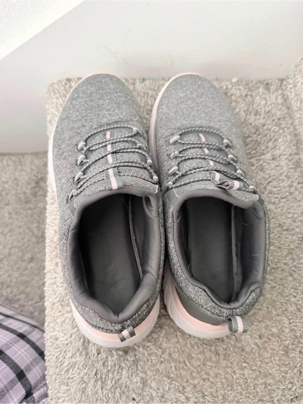 Women's Grey Knit Slip-On Sneakers with Pink Accents